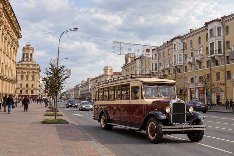 Ретроавтобус на экскурсионном маршруте.
