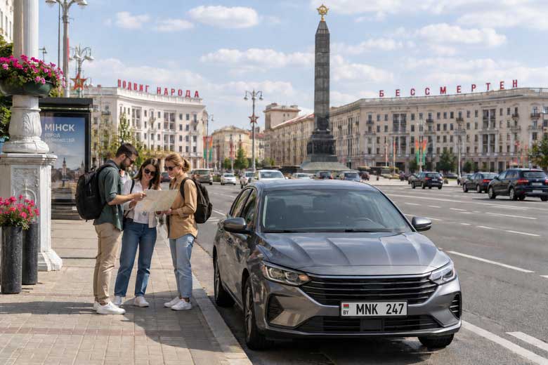 Автомобиль и путешественники.