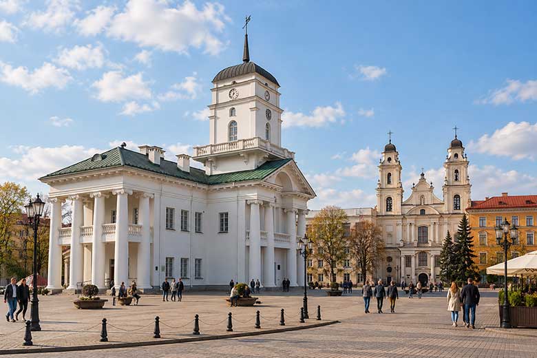 Площадь Свободы и Минская ратуша в историческом центре города.